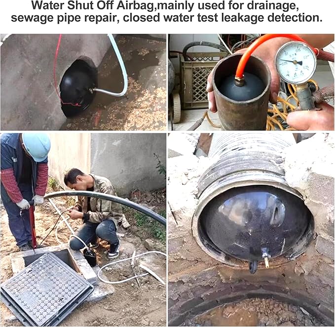 9.9 Inch Inflatable Pipe Plug, Water Shut Off Airbag for Drain & Sewer Lines - Reusable Rubber Test Ball, Temporary Water Blocker for Pipe Repair, Closed Water Testing & Maintenance