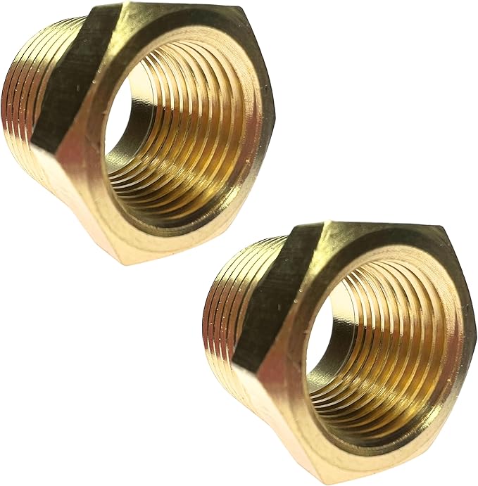 2pcs 1/2" NPT Male x 3/8" NPT Female Brass Reducer Hex Bushing Threaded Fitting Adapter by CX WONDERLAND