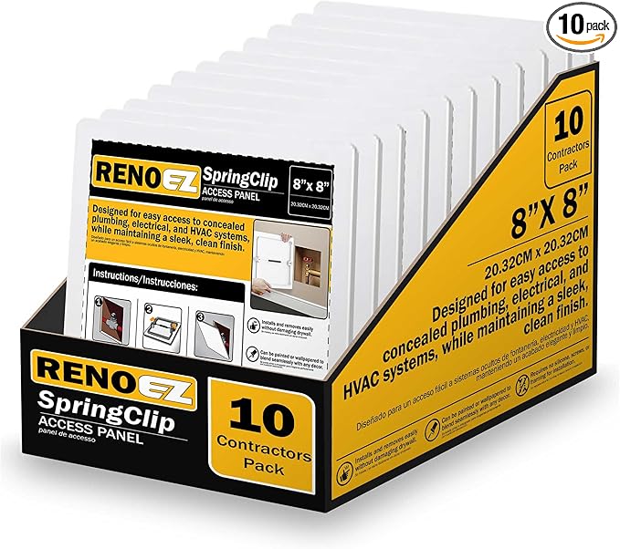 Plastic Access Panel 8x8 inches with Spring Click Technology - No Tools Required - For Drywall, Ceiling and Wall - Access Door for Plumbing, HVAC and Other Holes or Openings (10)