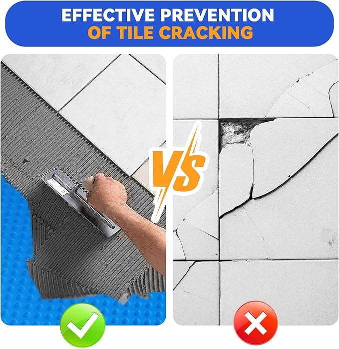 Uncoupling Membrane for Tile, 1/8''(3mm) Waterproof Flooring Underlayment –54Sq.Ft Crack Prevention Mat for Bathroom, Shower, Kitchen, Basement