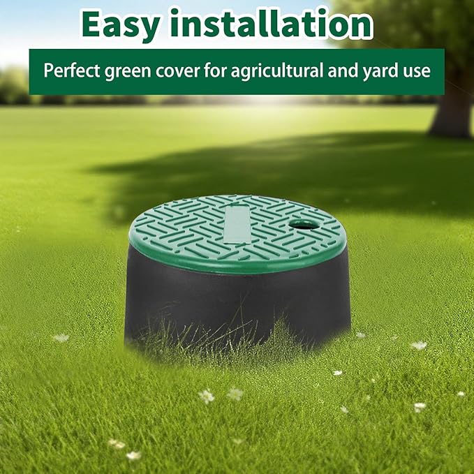 14 Sets PP Valve Boxes 6 in Anti Slip Sprinkler Valve Box Plastic Round Green and Black Irrigation Water Meter Box for Outdoor Yard Garden Farm Lawn Grassland Ground