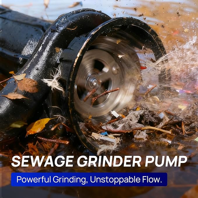 Aquastrong 1 HP Sewage Grinder Pump, 115V 4200 GPH Sewage Pump 2 inch Discharge, Cast Iron Sump Pump Submersible with Auto Float Switch for Basement Sump Basin and Sewage Well