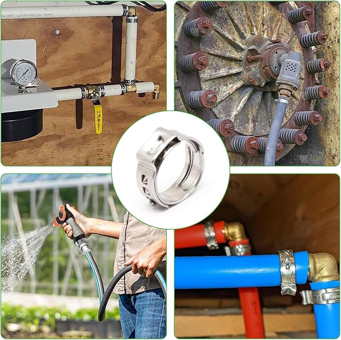Stainless Steel 304 Pex Crimp Ring Clamp, Hose Pex Fitting Clamps (1/2 Inch, 50pcs)