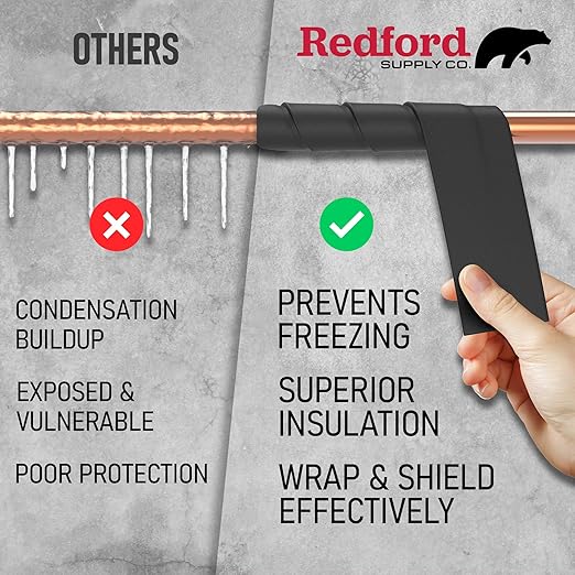 Redford Supply Co. 4 inch x 14 ft, Pipe Insulation, Outdoor Pipe Insulation Wrap for Winter Freeze Protection, Water Line Freeze Protection Foam, Insulated Wrap for Copper Pipes, PVC, AC Line