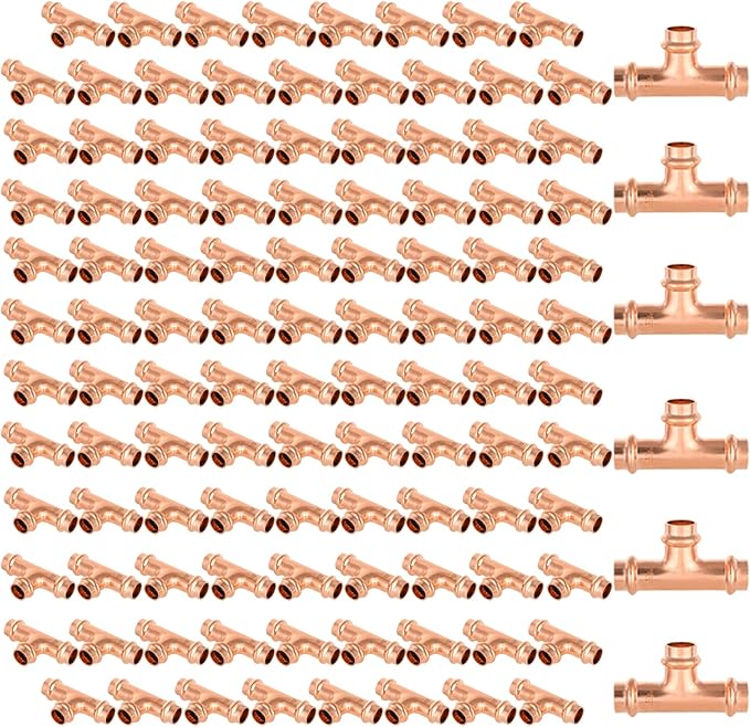 100-Pack GUOFIS Copper Press Tee,1/2" x 1/2"x 1/2" Tee Fittings for Copper Tube Connection with Stop(PRESS009-100Pack)