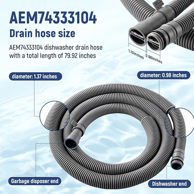 AEM74333104 AEM74333101 Dishwasher Drain Hose Compatible With LG Dishwasher Drain Hose LDF5545ST LDF5545BD LDF5545SS LDF5678ST LDFN4542S LDP6797ST Drain Hose Assembly Replacement AP7034217 PS16621806