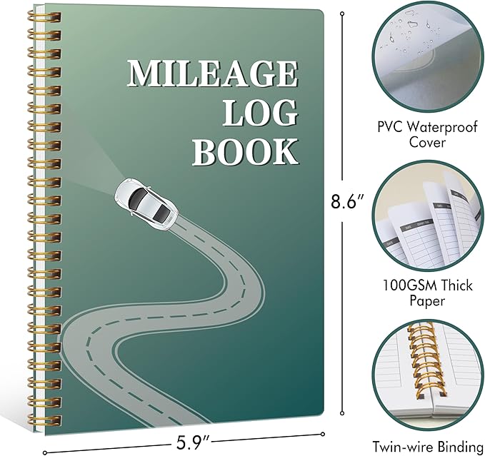 GOLDPEI Auto Mileage Log Book for Personal or Business, Vehicle Maintenance for Car, Miles Log Book for Taxes, Car Mileage for Expense Rocord Notebook, 5.9"x 8.6" Green