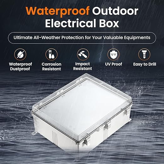 QILIPSU Waterproof Junction Box IP67 Outdoor Plastic Electrical Project Enclosure Weatherproof with Inner Door, Mounting Plate, Wall Brackets, Hinged Clear Cover 20"x16.1"x7.9" CC-D