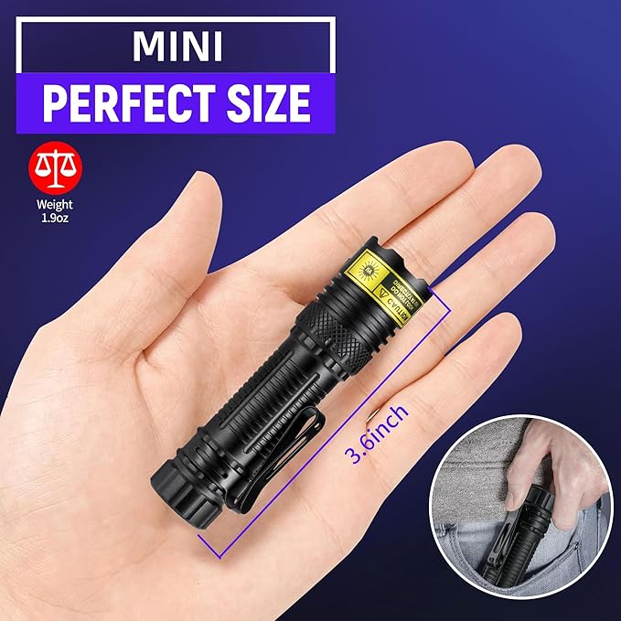 UV Flashlight USB Rechargeable 365nm Mini Blacklight, Wood's Lamp Portable Handheld Powerful LED UV Blacklight for Pet Urine,Rocks, Resin Curing
