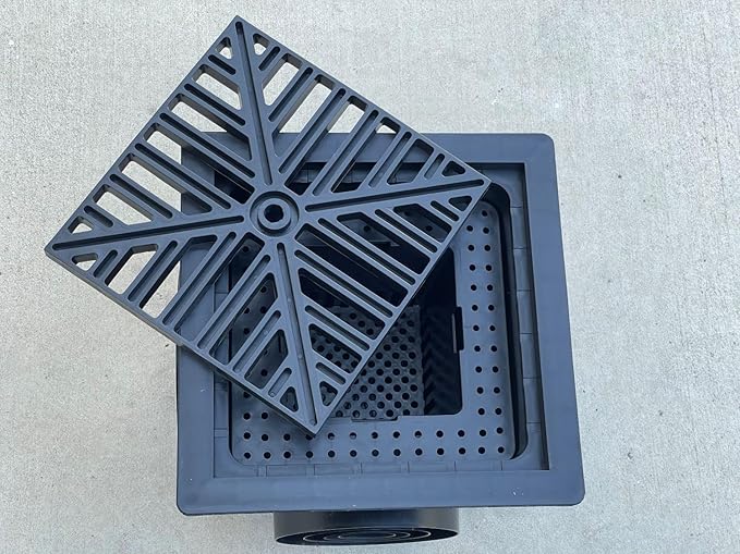 Sandbaggy 12" x 12" Stormwater Catch Basin - 4 Outlets - UV Treated with Debris Basket - Residential, Yard, Lawn, French Drains (12" x 12", 5, Count)