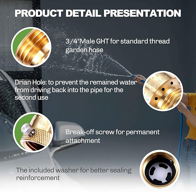 2 Pack Brass 3/4" Inch GHT Hose Bibb Connector Backflow Preventer Vacuum Breaker