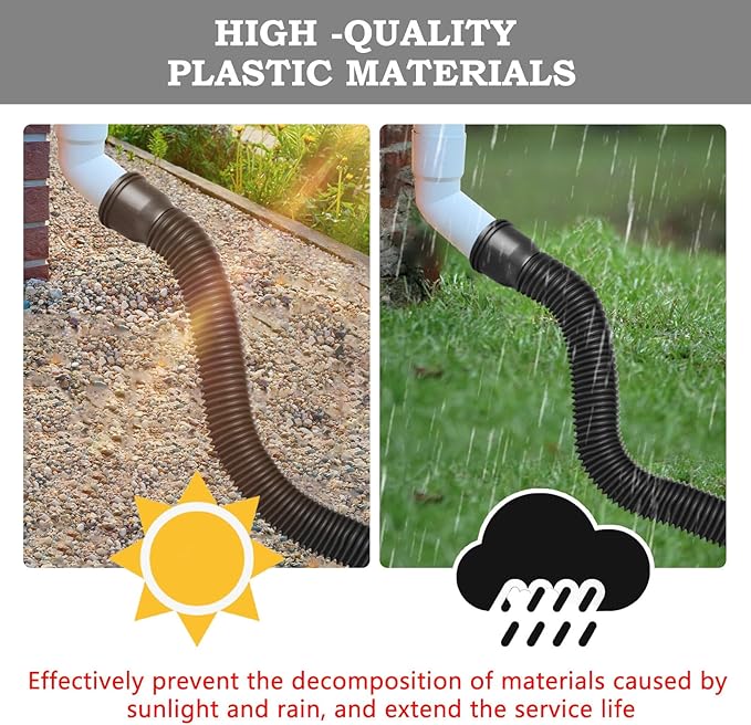 Tyenaza Rain Gutter Downspout Extension, Drainage Pipe, Flexible PE Extendable Drain Away Extender for Outdoor Villa Round (Black)