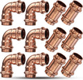 Copper Press Fittings 3/4inch Copper Coupling with Stop&Copper 90 degree Elbow with 3/4 Inch PxP, 3/4" 6PKPress Fittings Coupling with Stop+6PK 90 Degree Elbow,OD 7/8",Use with Hydraulic Press Fitting