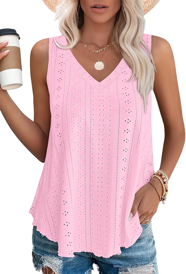 OFEEFAN Womens Tank Tops V Neck Sleeveless Flowy Loose Fit Basic Casual Summer Tops