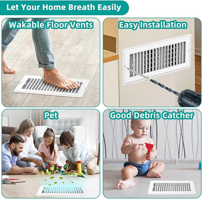 Floor Register 6x12-2 Pack Vent Covers for Home Floor Wall Ceiling with Screw Heavy Duty Steel Walkable Finish Metal Floor Vent Covers Adjustable Airflow HVAC Register Grilles