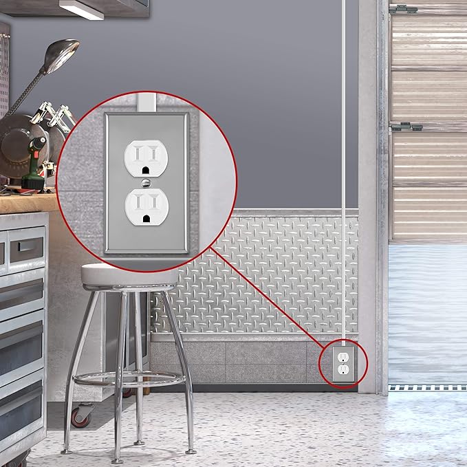 ENERLITES Duplex Receptacle Outlet Metal Wall Plate, Stainless Steel Outlet Cover, Corrosion Resistant, Size 1-Gang 4.50" x 2.76", Stainless Steel 201, 7721-PC, Polished Chrome, Silver