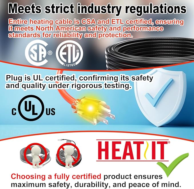 HEATIT Heat Tape for Water Pipes - Prevent Freezing, Trusted Winter Essential, CSA & ETL Approved, Keeps Water Flowing, Reliable, Efficient, Durable heated pipe wrap cable HISD 40ft, 7w/ft, 120V