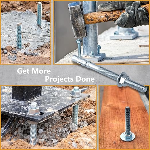 Party Animals 1/2 x 4-3/4 Inch Wedge Anchor, 25 PCs Zinc-Plated Industrial Anchor Bolts for Cement, Concrete