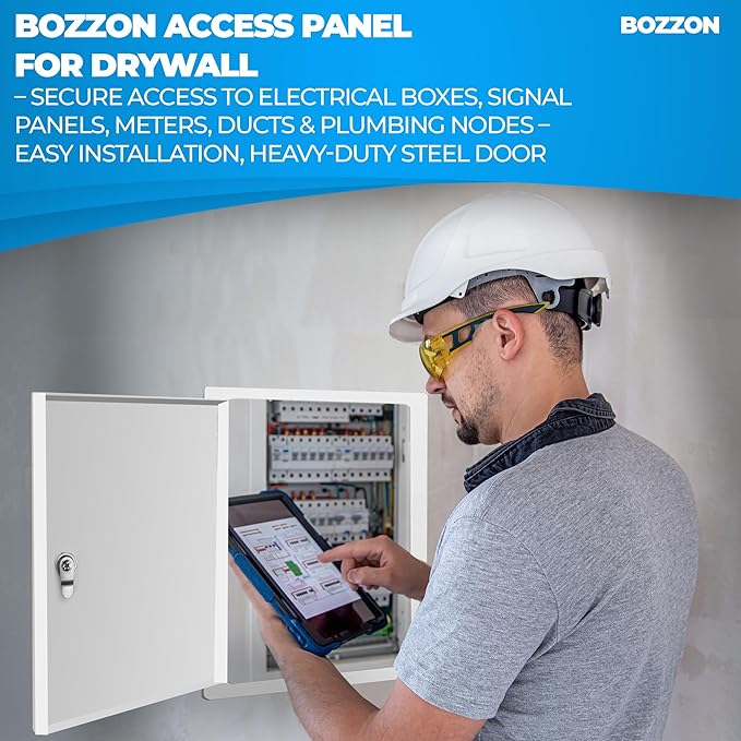 BOZZON Access Panel for Drywall 18 x 18 inch – Metal Door with Key Lock, 18 GA Steel Frame, Wall Hole Cover, Plumbing Access Door, White
