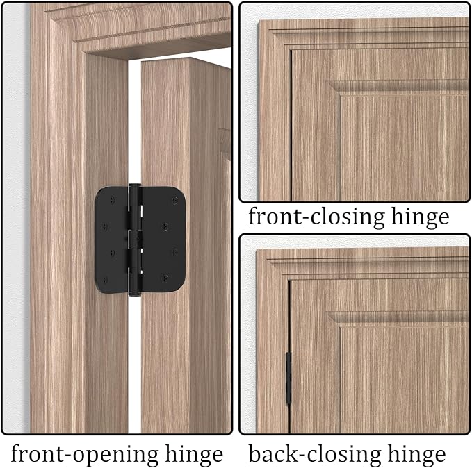 Bartuda 3 Pack Ball Bearing Door Hinges, 4 x 4 Inches Black Exterior Door Hinges, Heavy Duty Stainless Steel Hinges, 5/8'' Radius Corner, Smooth and Quiet, Non Removable Pin, Upgraded Thickness