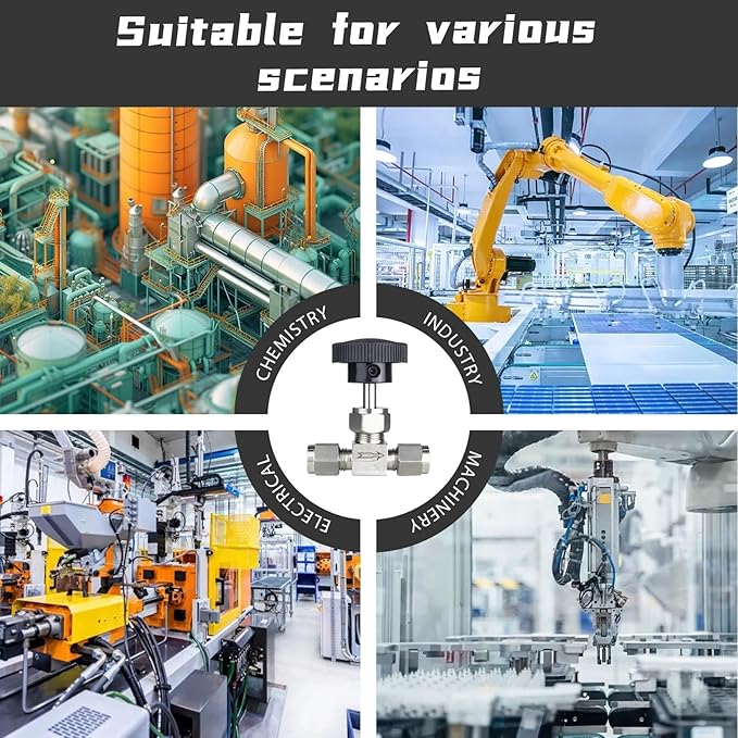 1 Piece1/2NeedleValve，O.D.1/2Inch flow Control valve,for Connecting1.27cmStainless SteelTubing, Copper, RigidPlastic Tubing, Used to control water, gas and oil. Stainless steel 304.