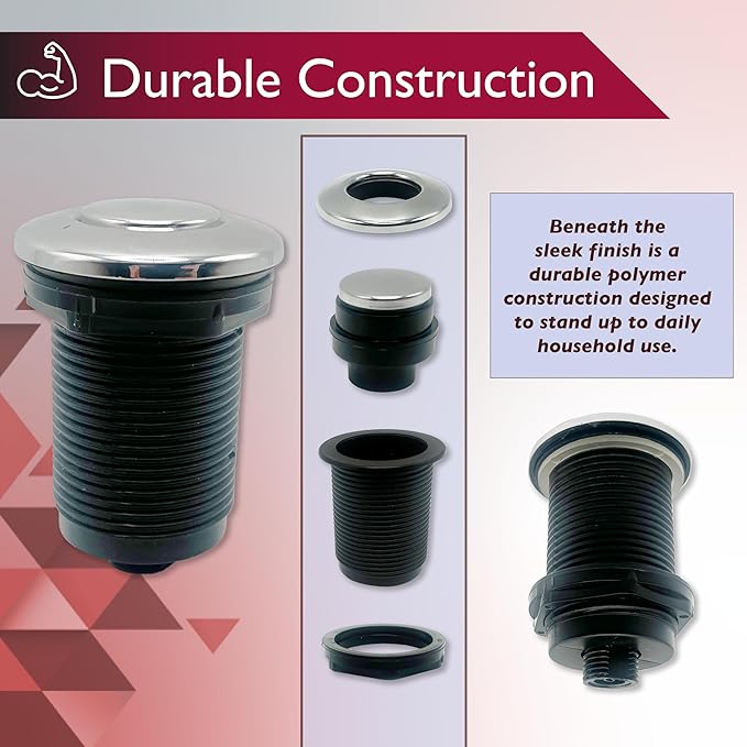 Disposal Air Switch Kit for Garbage Disposal Hands-Free On/Off Control UL Approved Includes 6' Air Tube 1-3/8" Air Button Safe & Convenient for Kitchen No Wiring Needed (Chrome)