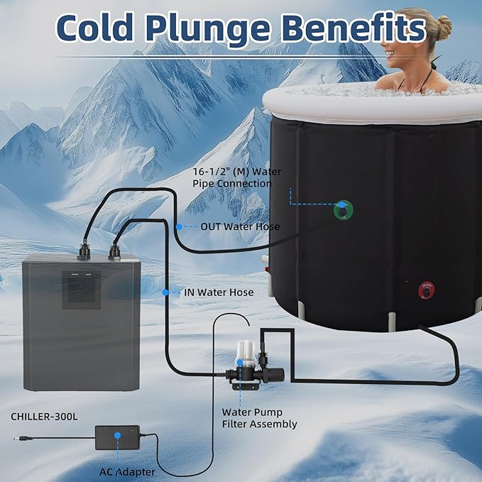 Water Chiller Accessories for Cold Plunge, universal ice bath accessory Ice Bath Accessories including Water pump, Filter assembly, Hoses, Clamps, tape,connect chiller units to ice bathtub