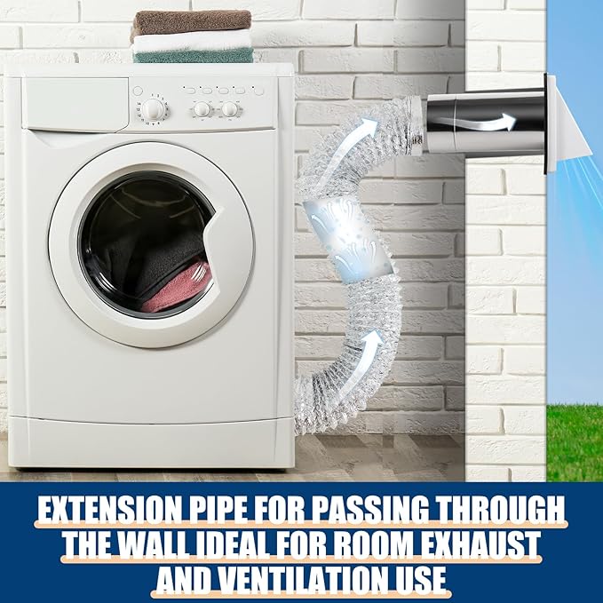 Gisafai 4" Dryer Vent Cover Outside with Stainless Steel Guard Wall Dryer Exhaust Cap and Removable Extended Pipe Vent Shroud Hood Cushioned Non Return Flap with Sealing Gasket Grille(White)
