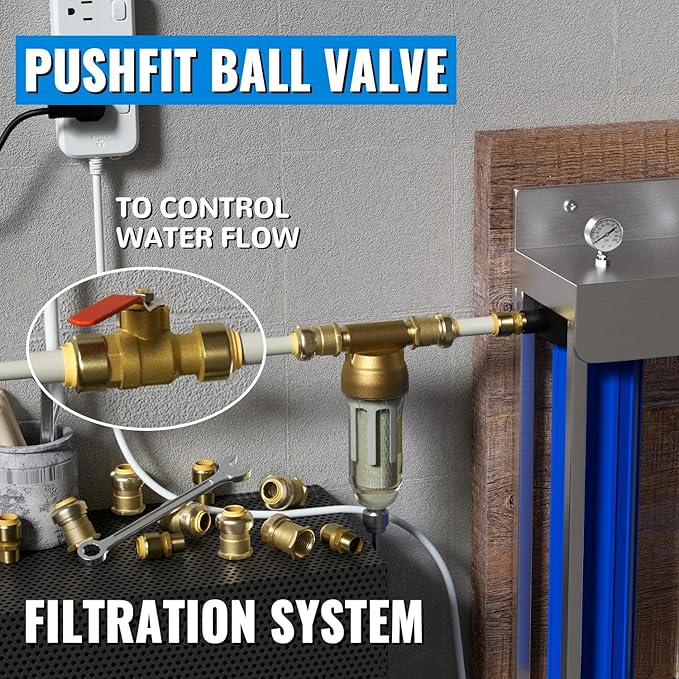 SUNGATOR 3/4 Inch Ball Valve, 3/4" Shut off Valve, No Lead Brass Push-to-Connect Plumbing Fittings, Full-Port Fit for PEX Pipe, Copper, CPVC, PE-RT, Pack of 2