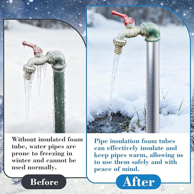 Pipe Insulation Foam Tube,3/4''Self-Adhesive Pre Slit Foam Pipe Covers for Spigot,Winter Outside Pipes,Sprinkler,Water Heater Pipes Freeze Protection,10 Pack