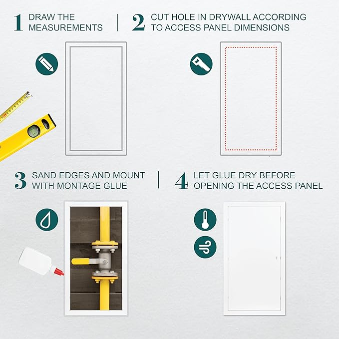 12" x 24" White Metal Access Panel. Service Shaft Door Panel. Plumbing, Electricity, Heating, Alarm Wall Access Panel for Drywall. Bathroom Services Access Hole Cover.