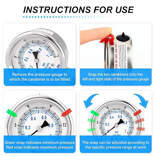 MEANLIN MEASURE 0~15Psi Low Liquid Filled Pressure Gauge Stainless Steel 1/4" NPT 2" FACE DIAL for Water Oil Air Well Pump Tank Tire Pressure Test Lower Mount, with Hex Bushing and 2PCS Snaps