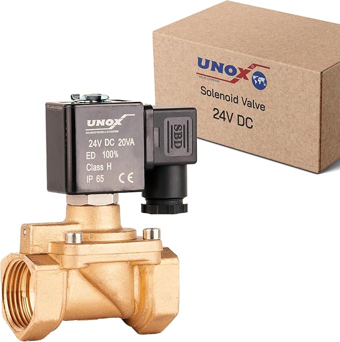 UNOX 1 inch NPT Solenoid Valve 24V DC, Brass Control Valve Normally Closed - 7-232 PSI Multi-Purpose Reliable Control Valve for Water and Air - Solenoid Valves