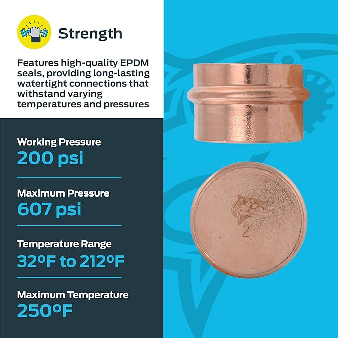 SharkBite 2 Inch End Cap, Copper Press Plumbing Fitting, Pack of 5, UPR0454X5