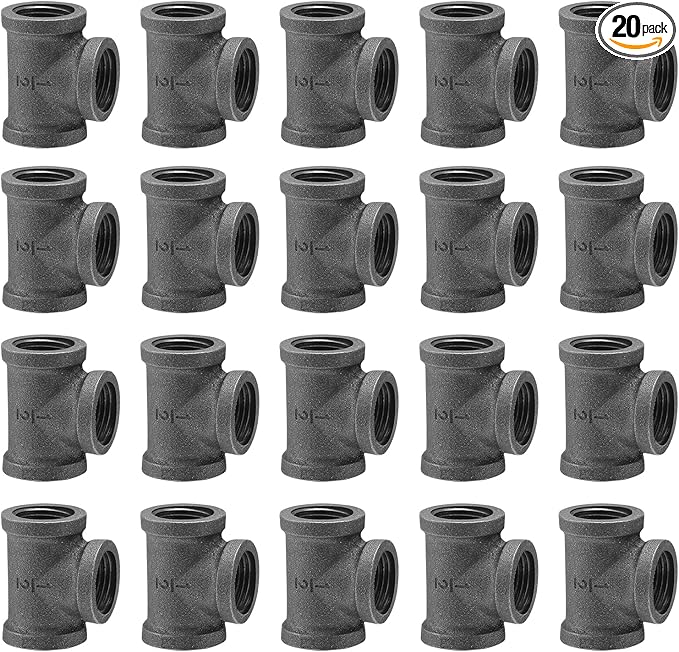 1/2" Pipe Fitting Tee, 20 Pack DN15 Gray Threaded Cast Malleable Iron Tee for Steampunk Vintage Shelf Bracket DIY Plumbing Pipe Decor Furniture (20, 1/2")