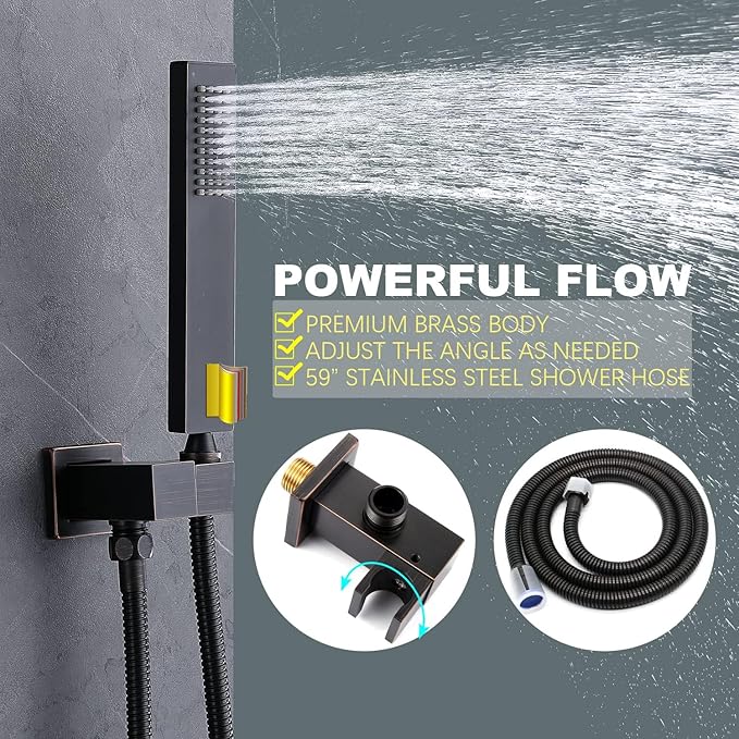 Oil Rubbed Bronze Shower System Digital Display Shower Faucet Set with Wall Mounted Full Body Shower Head(12 inch + 8 inch), Handheld Shower