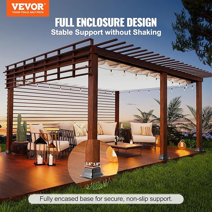 VEVOR 4x4 Post Base 20Pcs, Internal 3.6"x3.6" Heavy Duty Powder-Coated Steel Post Bracket Fit for Standard Wood Post Anchor, Decking Post Base for Deck Porch Handrail Railing Support