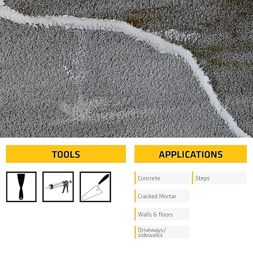DRYLOK Masonry Crack Filler, 10.5 fl. oz – Seals & Waterproofs Cracks in Concrete, Masonry, Walls & Floors, Fast-Setting, Paintable in 1 Hour, Indoor/Outdoor Use, Gray