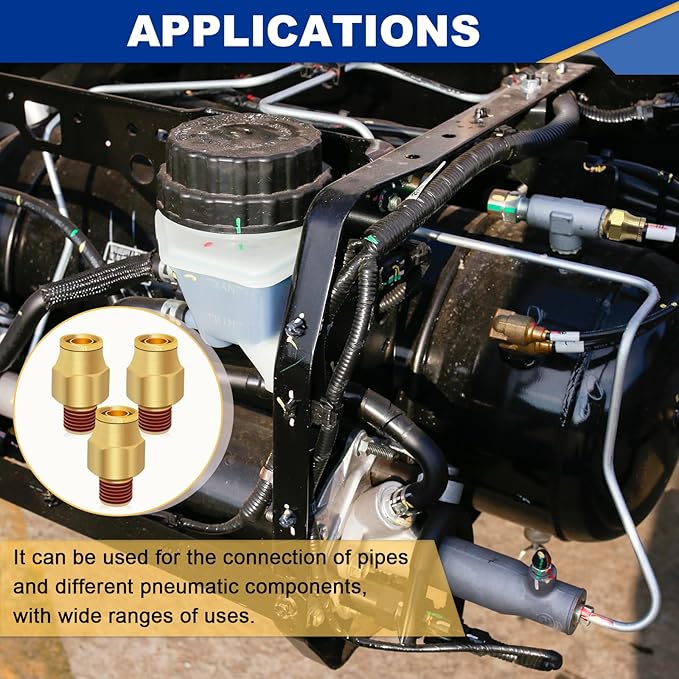 1/2" Brass Push to Connect DOT Air Brake Fittings, 3PCS Air Line Quick Connect Fittings 1/2" Tube OD x 1/4" NPT Connector Tube to Male Pipe for Truck Trailers Air Brake System