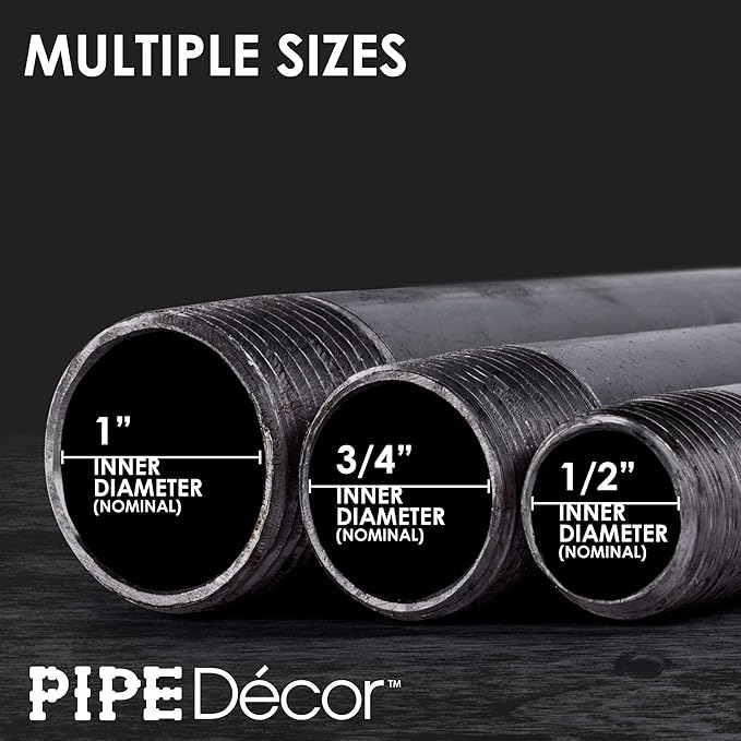 PIPE DECOR 1" x 1" Black Steel Plumbing Pipe, 6-Pack, Pre Cut Connector, Industrial Steel Grey Fits Standard One Inch Threaded Black Malleable Iron Fittings, Build Vintage DIY Furniture