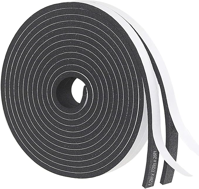 Storystore Foam Insulation Tape Self Adhesive,1/2In x 1/2In x 26Ft Weather Stripping for Doors and Windows, Sound Proof Soundproofing Door Seal, Weatherstrip, Air Conditioning Seal Strip