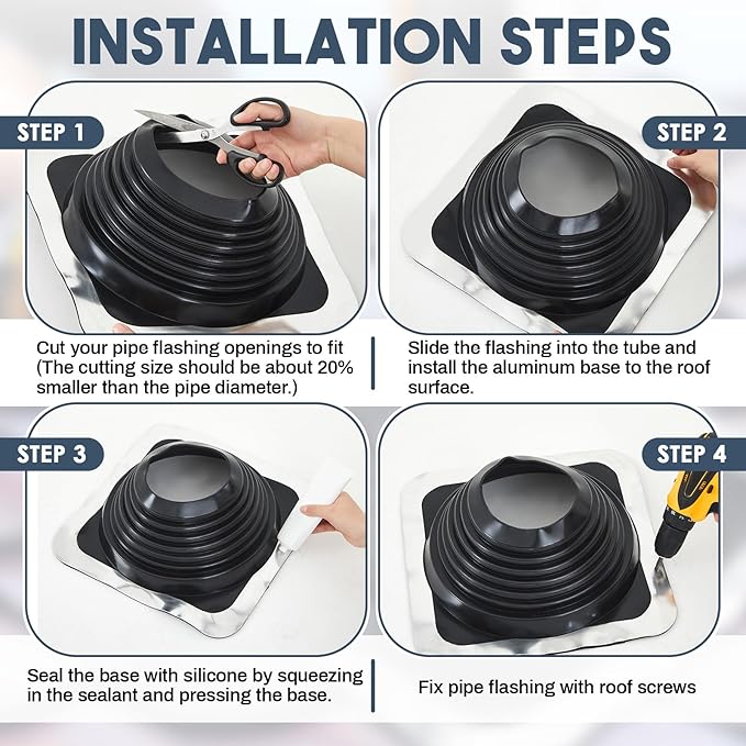 #8 Metal Roof Vent Boot Flashing Chimney Roof Boot for Pipe OD 7" to 13" Square Base Epdm Jack Stove Roofing Vent Boot Kit(1 Pcs,17 Inch)