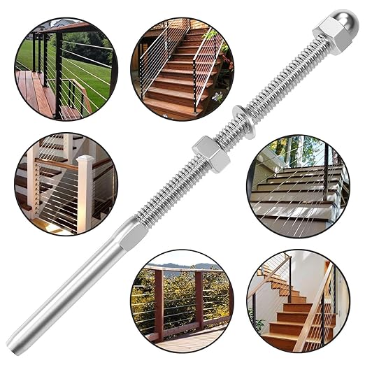 CKE 50 Pack Cable Railing Kit, 4x4 Swage Threaded Stud Tension End Fitting Terminal for 1/8" Cable Deck Railing, T316 Stainless Steel Cable Railing Hardware Tensioner for 4x4, 2x2 Wood Metal Post CR06