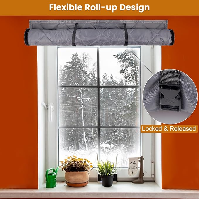 Window Insulation Cover Kit for Winter - 3 Layer 47"x35" Visible Thermal Insulated Windows Curtain with Kits for Winterizing, Large Oxford Cloth Window Cover Film with Heavy Cotton for Home Rv Door