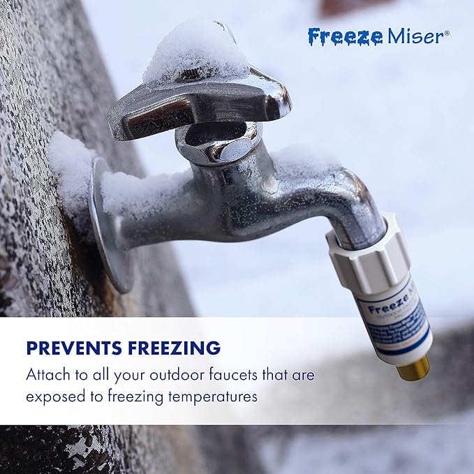 Freeze Miser Outdoor Faucet & Spigot Freeze Protection – Patented Valve Shield, Activates at Water Temperature Below 37°F/3°C – Durable Winter Cover Alternative – Quick Install, Saves Water – 4 Pack