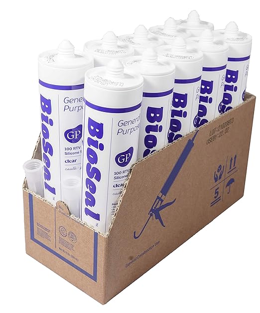 Clear BioSeal Waterproof Caulk & Sealant 100% RTV Silicone Sealant, 10oz Cartridge, Low Odor & Won't Yellow Silicone Clear, (Pack of 10)