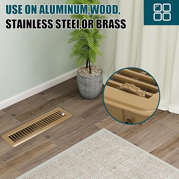 VOISEN Floor Register 2x12, 4 Pack Floor Vent Covers, Steel Adjustable Air Supply Grille Register Vent Cover Grill for Sidewall and Floor, Vent Covers for Home Floor,Brown