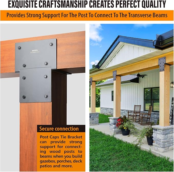 2 Pack Heavy Duty 8x8 (Actual 7.5"x7.5") Stainless Steel Post Caps Tie Bracket , Fit Connecting Wood Gazebo, Deck Patio Post and Wood Beams Bracket ( Dark Ggray)