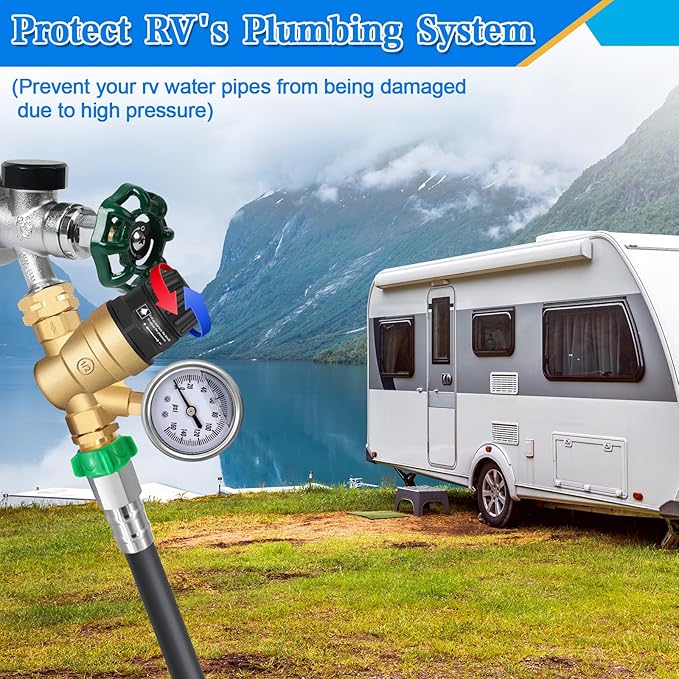 RV Water Pressure Regulator with Adjustable Handle, Water Pressure Regulator for RV Camper, Upgrade Water Pressure Reducer for RV, Fit for RV Water Pressure Adjust Style 1