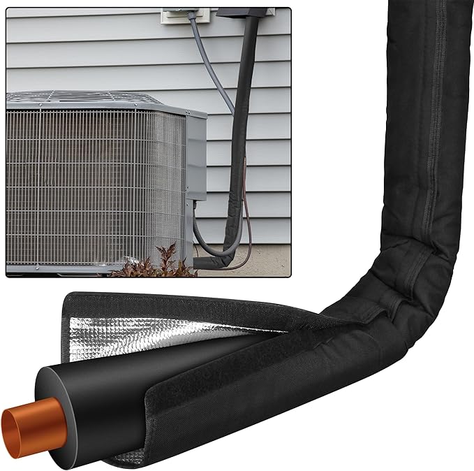 HVAC Copper Pipe Insulation Cover, 72''x10.2'' Outdoor Mini Split AC Heating System Line Foam Tube Protector Sleeve, Flexible Insulation Wrap for Central Air Conditioner and Heat Pump, Black 1PCS